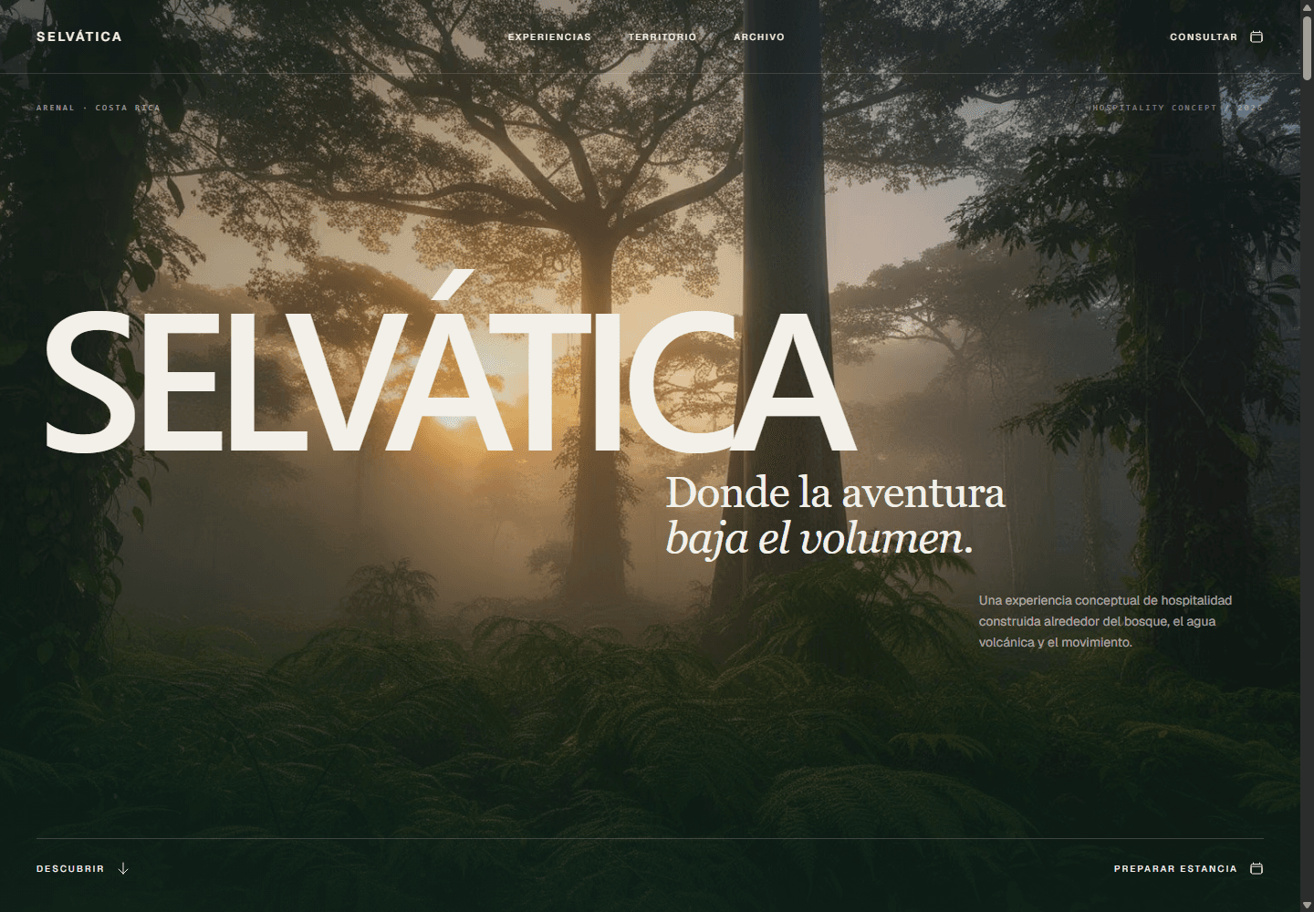 Portada de Selvática: tipografía de gran formato sobre un paisaje de bosque